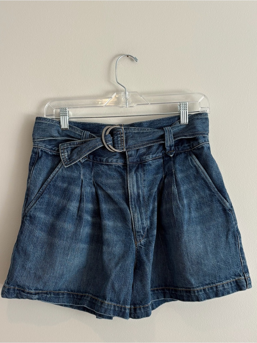 Able High-Waist Denim Shorts with D-Ring Tie - Dark Blue Size 6